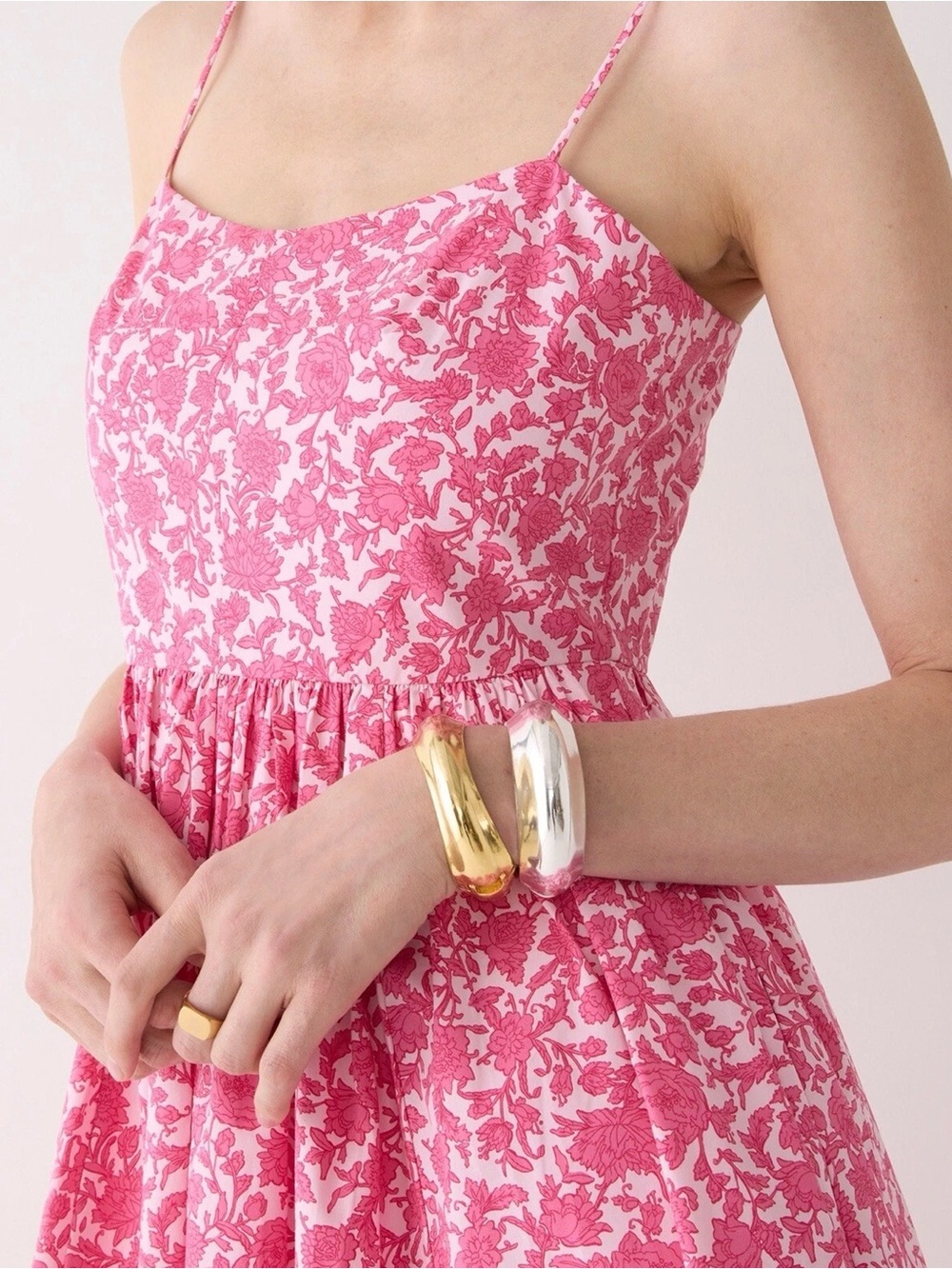 NWT - J. Crew - A-line Cotton Poplin Midi Dress in Rosebud Floral Cupcakes Blush - Picture 2 of 12